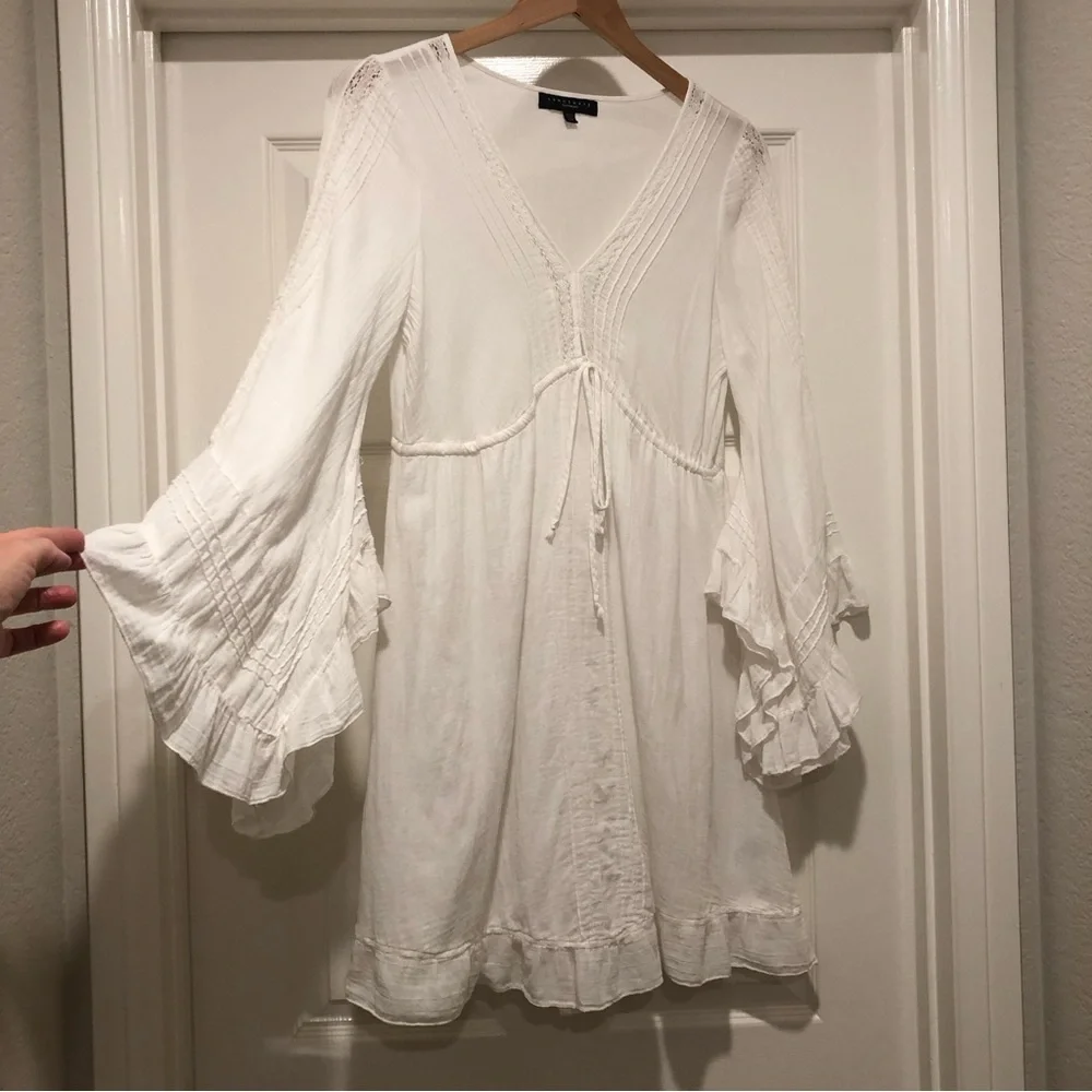 SANCTUARY White 100% Cotton Beach Vibes Dress Flared Sleeves Size XS Beautiful! - Picture 3 of 14